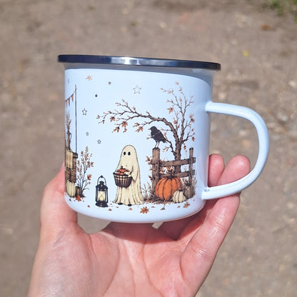 Fall Pumpkin Ghost Enamel Mug