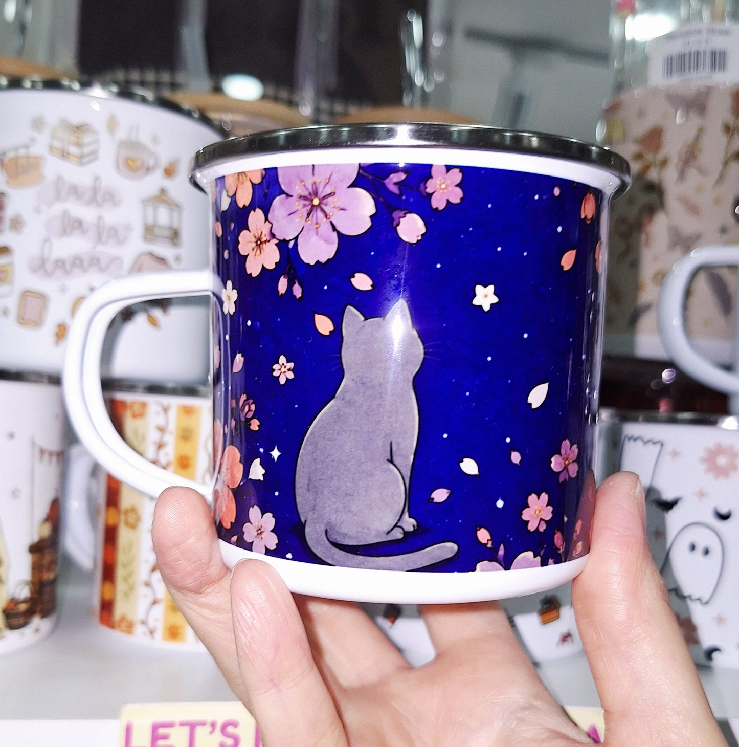 Sakura Cat Enamel Mug