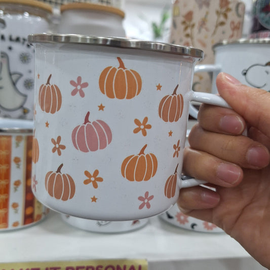 Pumpkin and Daisy Enamel Mug